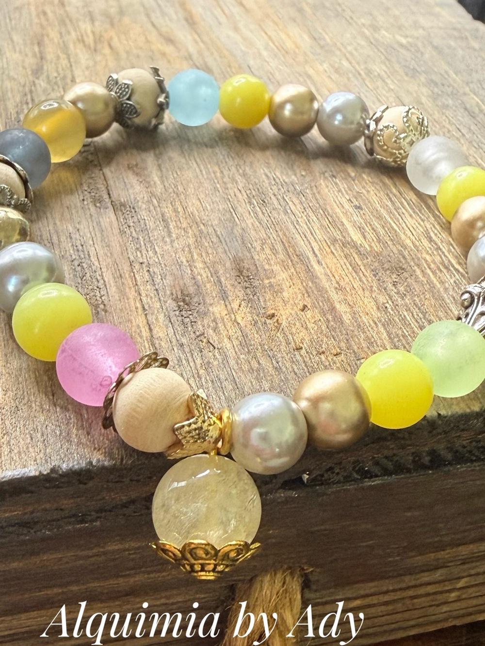 Citrine bell 🛎️ and multi colored  8mm beaded bracelet + Summer stack